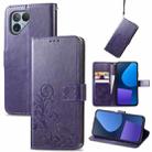 For Fairphone 5 Four-leaf Clasp Embossed Leather Phone Case(Purple) - 1