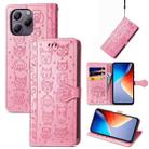 For Blackview A96 Cat and Dog Embossed Leather Phone Case(Pink) - 1