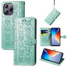 For Blackview A96 Cat and Dog Embossed Leather Phone Case(Green) - 1
