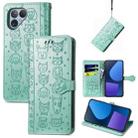 For Fairphone 5 Cat and Dog Embossed Leather Phone Case(Green) - 1