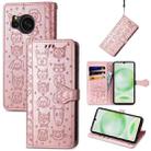 For Sharp Aquos Sense8 Cat and Dog Embossed Leather Phone Case(Rose Gold) - 1