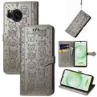 For Sharp Aquos Sense8 Cat and Dog Embossed Leather Phone Case(Grey) - 1