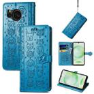 For Sharp Aquos Sense8 Cat and Dog Embossed Leather Phone Case(Blue) - 1
