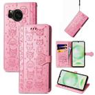 For Sharp Aquos Sense8 Cat and Dog Embossed Leather Phone Case(Pink) - 1