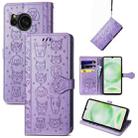 For Sharp Aquos Sense8 Cat and Dog Embossed Leather Phone Case(Purple) - 1