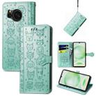 For Sharp Aquos Sense8 Cat and Dog Embossed Leather Phone Case(Green) - 1