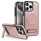 For iPhone 15 Pro Max Multi-function Holder MagSafe PU Phone Case(Rose Gold) - 1