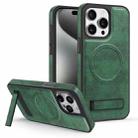 For iPhone 15 Pro Max Multi-function Holder MagSafe PU Phone Case(Dark Green) - 1