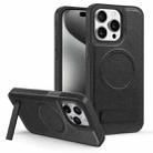 For iPhone 15 Pro Multi-function Holder MagSafe PU Phone Case(Black) - 1