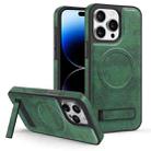 For iPhone 14 Pro Multi-function Holder MagSafe PU Phone Case(Dark Green) - 1