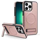 For iPhone 13 Pro Max Multi-function Holder MagSafe PU Phone Case(Rose Gold) - 1