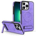 For iPhone 13 Pro Multi-function Holder MagSafe PU Phone Case(Purple) - 1