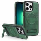 For iPhone 13 Pro Multi-function Holder MagSafe PU Phone Case(Dark Green) - 1