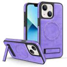 For iPhone 13 Multi-function Holder MagSafe PU Phone Case(Purple) - 1