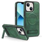 For iPhone 13 Multi-function Holder MagSafe PU Phone Case(Dark Green) - 1