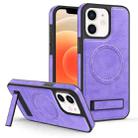 For iPhone 12 / 12 Pro Multi-function Holder MagSafe PU Phone Case(Purple) - 1