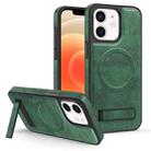 For iPhone 12 / 12 Pro Multi-function Holder MagSafe PU Phone Case(Dark Green) - 1