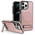 For iPhone 12 Pro Max Multi-function Holder MagSafe PU Phone Case(Rose Gold) - 1