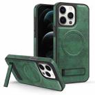 For iPhone 12 Pro Max Multi-function Holder MagSafe PU Phone Case(Dark Green) - 1