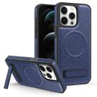 For iPhone 12 Pro Max Multi-function Holder MagSafe PU Phone Case(Blue) - 1