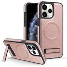 For iPhone 11 Pro Max Multi-function Holder MagSafe PU Phone Case(Rose Gold) - 1