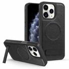 For iPhone 11 Pro Max Multi-function Holder MagSafe PU Phone Case(Black) - 1