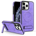 For iPhone 11 Pro Max Multi-function Holder MagSafe PU Phone Case(Purple) - 1
