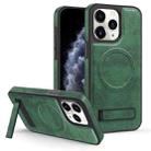 For iPhone 11 Pro Max Multi-function Holder MagSafe PU Phone Case(Dark Green) - 1