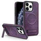 For iPhone 11 Pro Max Multi-function Holder MagSafe PU Phone Case(Mulberry) - 1