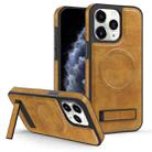 For iPhone 11 Pro Max Multi-function Holder MagSafe PU Phone Case(Brown) - 1