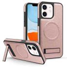 For iPhone  11 Multi-function Holder MagSafe PU Phone Case(Rose Gold) - 1