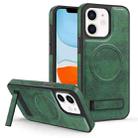 For iPhone  11 Multi-function Holder MagSafe PU Phone Case(Dark Green) - 1