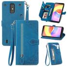 For ZTE Blade A32 Embossed Flower Zipper Leather Phone Case(Blue) - 1