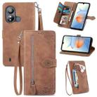 For ZTE Blade L220 Embossed Flower Zipper Leather Phone Case(Brown) - 1