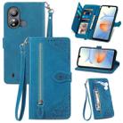 For ZTE Blade L220 Embossed Flower Zipper Leather Phone Case(Blue) - 1