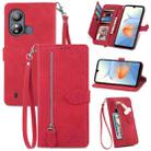 For ZTE Blade L220 Embossed Flower Zipper Leather Phone Case(Red) - 1