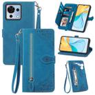 For ZTE Blade V50 Vita Embossed Flower Zipper Leather Phone Case(Blue) - 1