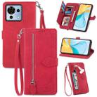 For ZTE Blade V50 Vita Embossed Flower Zipper Leather Phone Case(Red) - 1