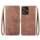 For ZTE Blade A73 4G Embossed Flower Zipper Leather Phone Case(Brown) - 1