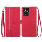 For ZTE Blade A73 4G Embossed Flower Zipper Leather Phone Case(Red) - 1