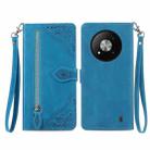 For ZTE Blade A73 5G Embossed Flower Zipper Leather Phone Case(Blue) - 1