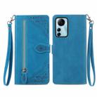 For ZTE Blade V41 Smart Embossed Flower Zipper Leather Phone Case(Blue) - 1