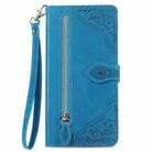 For ZTE Blade V41 Smart Embossed Flower Zipper Leather Phone Case(Blue) - 2