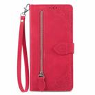 For ZTE Blade V41 Smart Embossed Flower Zipper Leather Phone Case(Red) - 2