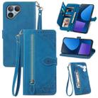 For Fairphone 5 Embossed Flower Zipper Leather Phone Case(Blue) - 1