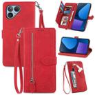 For Fairphone 5 Embossed Flower Zipper Leather Phone Case(Red) - 1