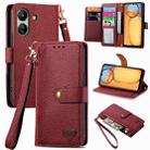 For Xiaomi Redmi 13C Love Zipper Lanyard Leather Phone Case(Red) - 1