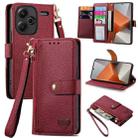 For Xiaomi Redmi Note 13 Pro+ Love Zipper Lanyard Leather Phone Case(Red) - 1