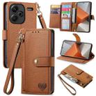 For Xiaomi Redmi Note 13 Pro+ Love Zipper Lanyard Leather Phone Case(Brown) - 1