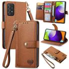 For Samsung Galaxy A52 5G Love Zipper Lanyard Leather Phone Case(Brown) - 1